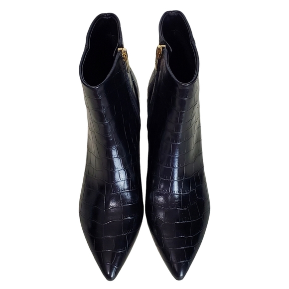 New Marc Fisher jelly faux leather embossed croc block heel ankle boots black - Picture 9 of 16